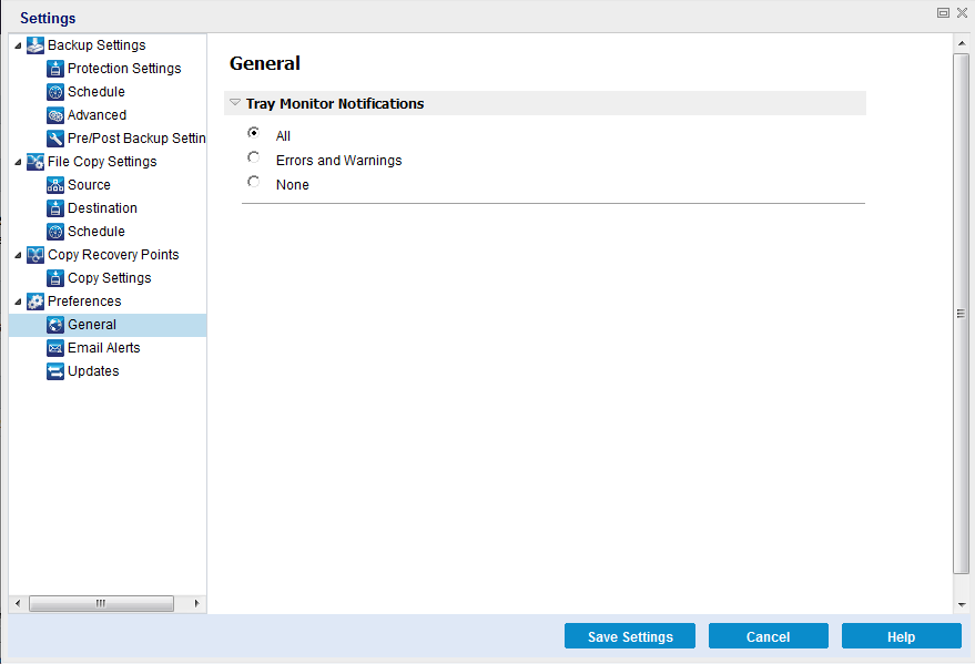 Preferences Settings - General Dialog