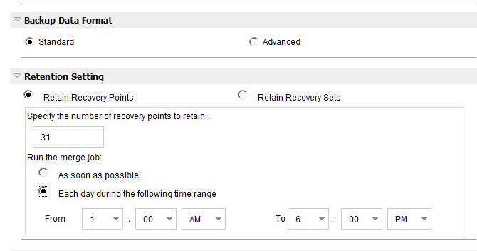 Backup Now - Protection Settings