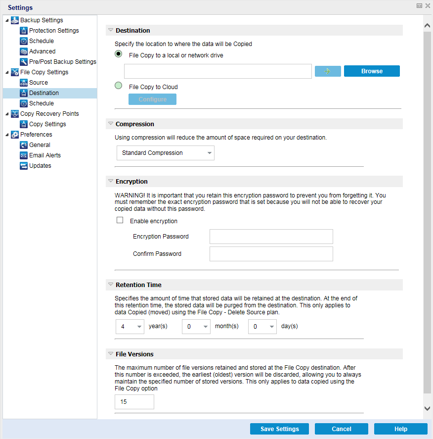 File Copy Settings - Destination Dialog