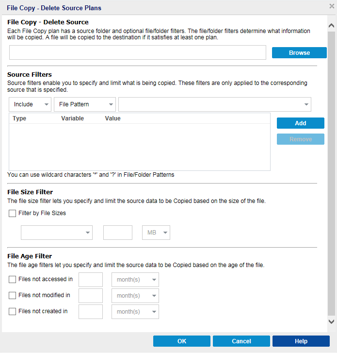 File Copy - Delete Source Policies Dialog
