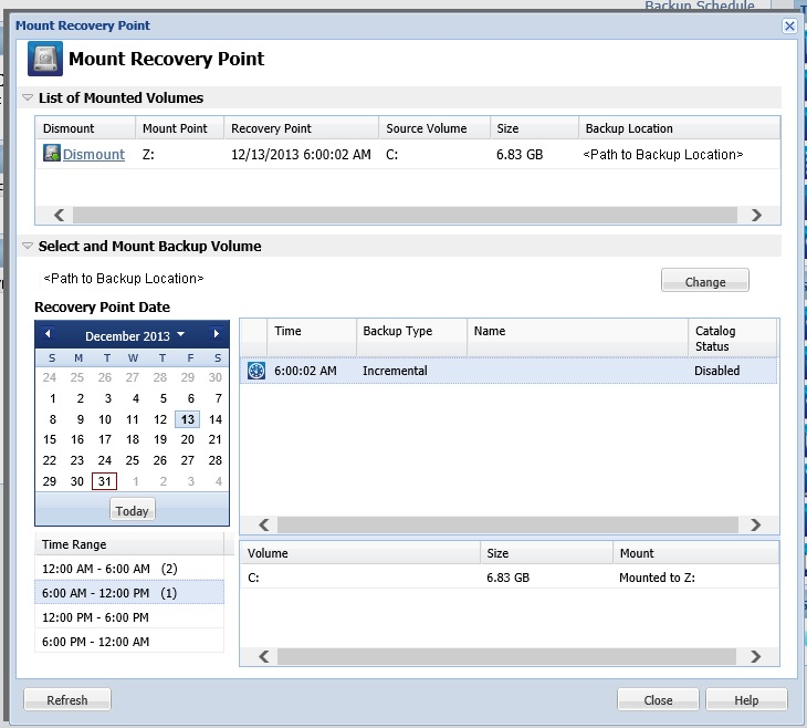 Mount or Dismount Recovery Point