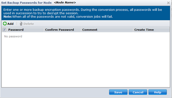 Set Backup Passwords for Node dialog