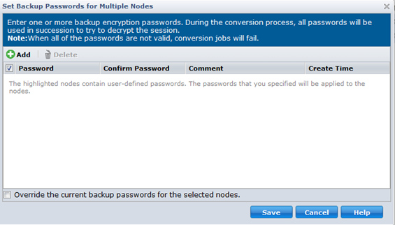 Set Backup Passwords for Multiple Nodes dialog