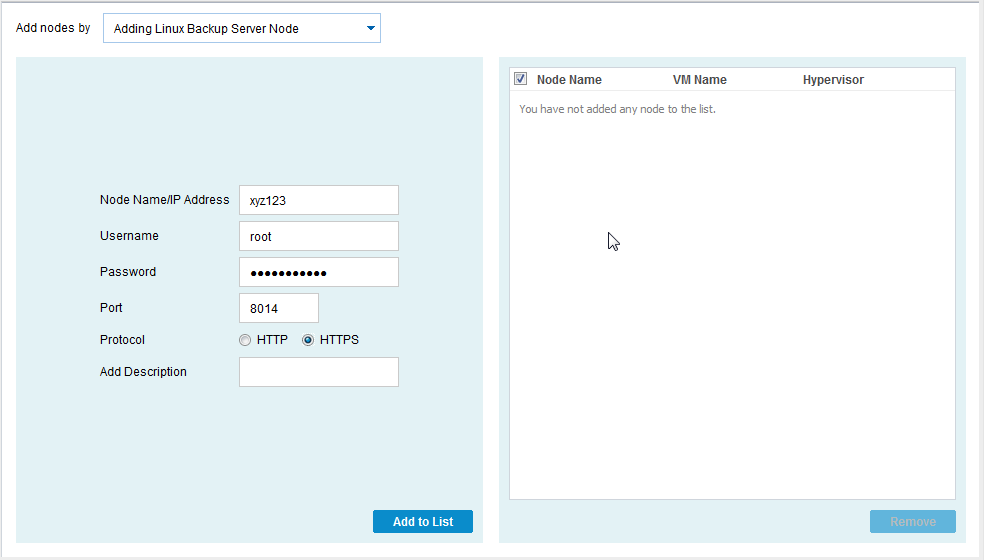 How to add linux backup server node