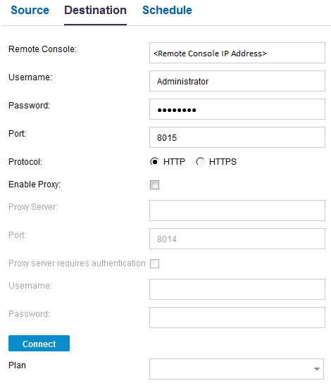 Destination tab in remote replication