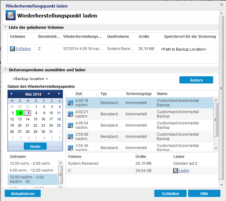 Laden oder Entladen von Wiederherstellungspunkten