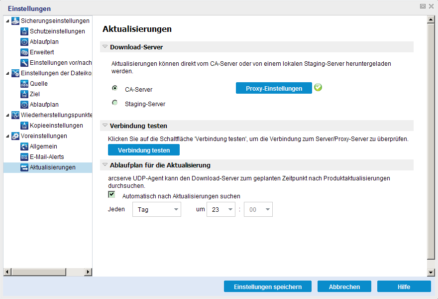 Einstellungen - Dialogfeld "Aktualisierungen"