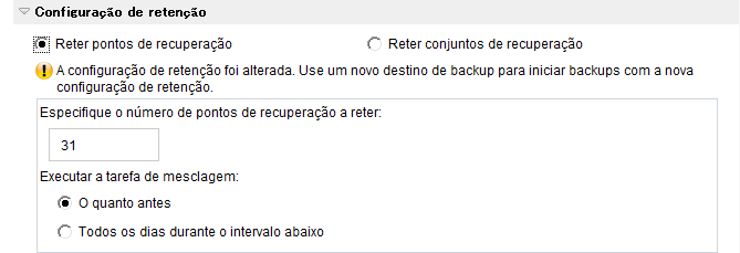 Fazer backup agora - Configurações de proteção