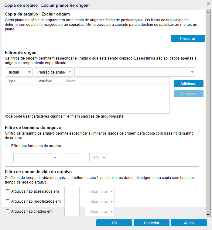 caixa de diálogo Cópia de arquivo - Excluir diretivas de origem