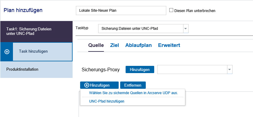 Hinzufügen eines UNC-Knotens zur Quelle