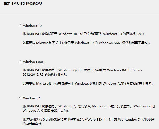 BMR ISO 映像的类型显示在对话框中。