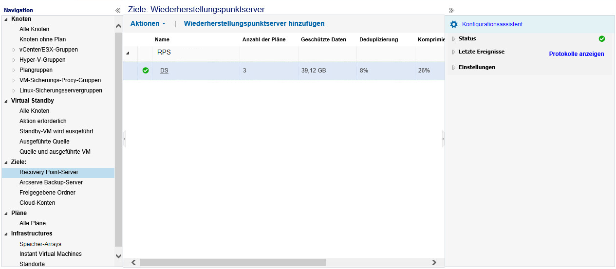 Zielverwaltung in Recovery Point Server