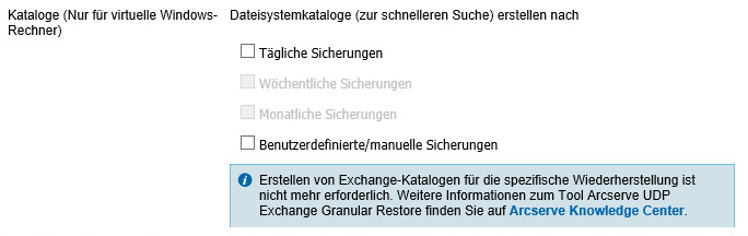 Bildschirm "Katalog" unter "Zeitplan für hostbasierten Sicherungsplan"