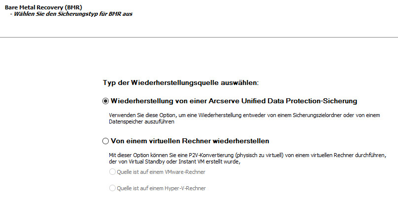 Sicherungstyp für BMR wählen