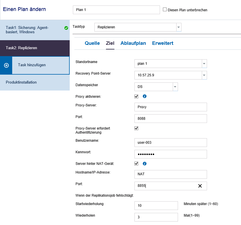 Plan mit standortübergreifenden Replizierungseinstellungen