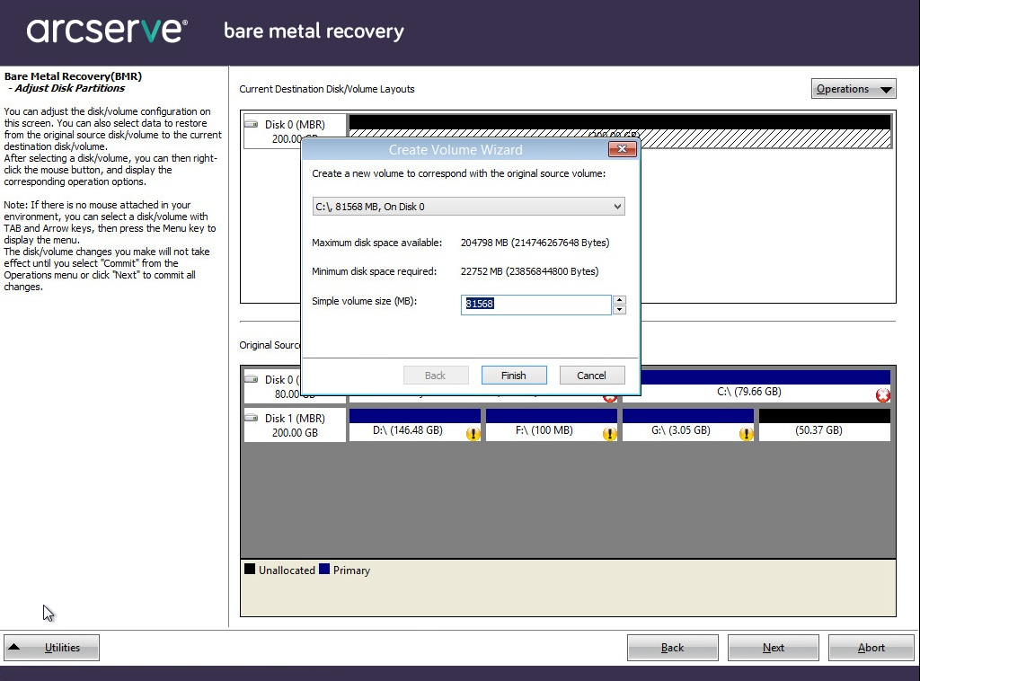 Bare Metal Recovery - Specify a Recovery Point - information populated.