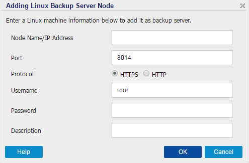 Add Linux backup server node from plan