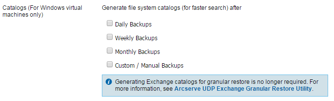 Catalog screen in Schedule for host-based backup plan