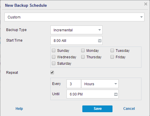 New backup schedule dialog