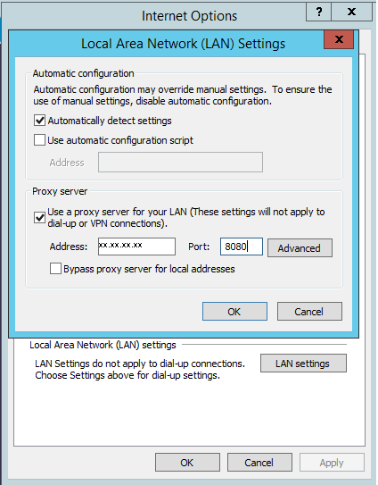 LAN settings in a browsr for proxy gateway