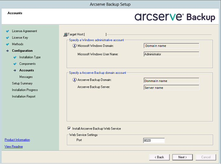 Arcserve Backup Web Service enabled during installation