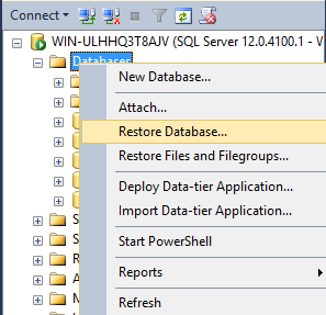 Restore database in SQL Studio