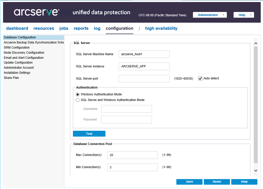 Database configuration in Console