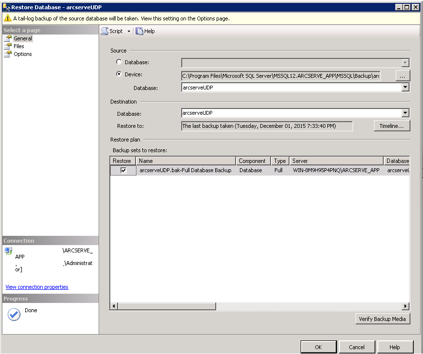 Restore database in SQL studio