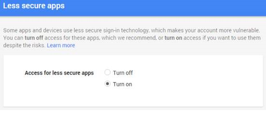 Access for secure apps for Gmail account