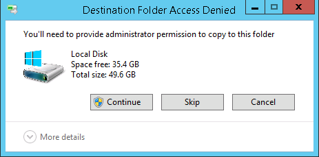 Message for Destination folder access denied while using additional administrative account