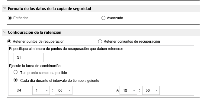 Realizar copia de seguridad ahora - Configuración de protección