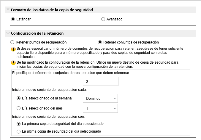 Realizar copia de seguridad ahora - Configuración de protección