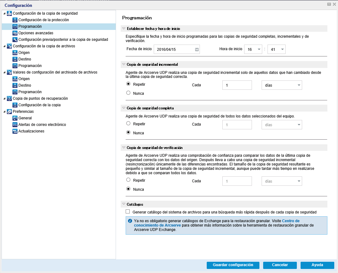 Realizar copia de seguridad ahora - Programación