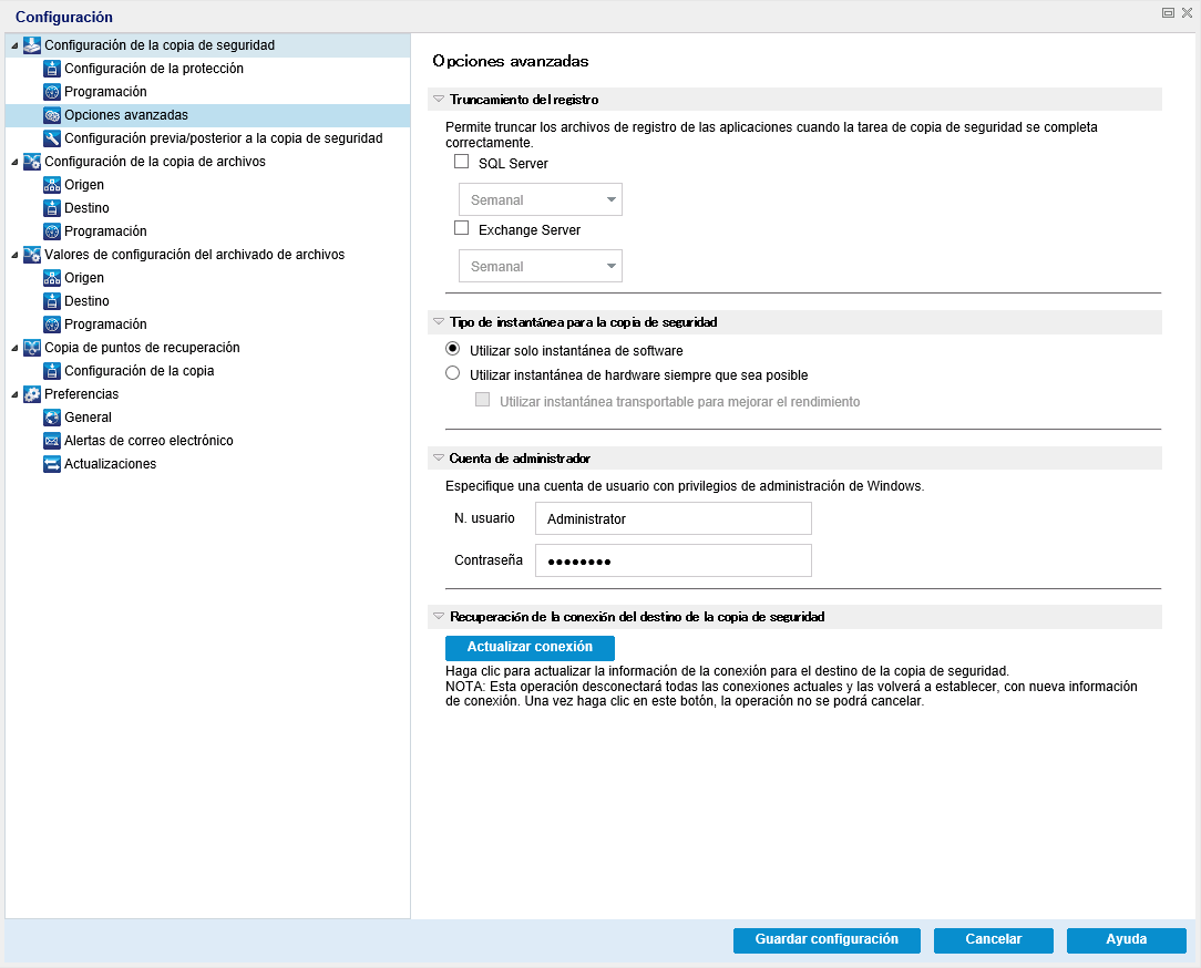caadr--Realizar una copia de seguridad ahora - Valores de configuración-W