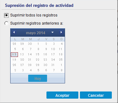 Opciones de Suprimir registro