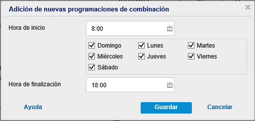 El cuadro de diálogo muestra la programación para agregar una combinación nueva.