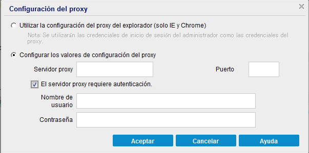 Valores de configuración del proxy de D2D