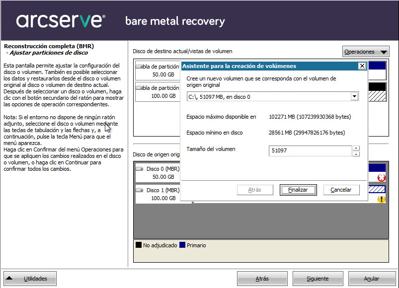 Reconstrucción completa - Especificar un punto de recuperación - Información rellenada.