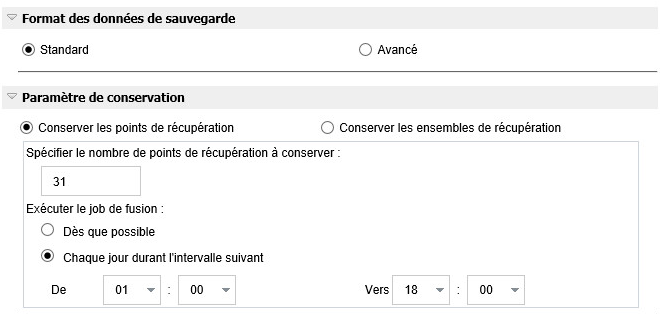Sauvegarder - Paramètres de protection