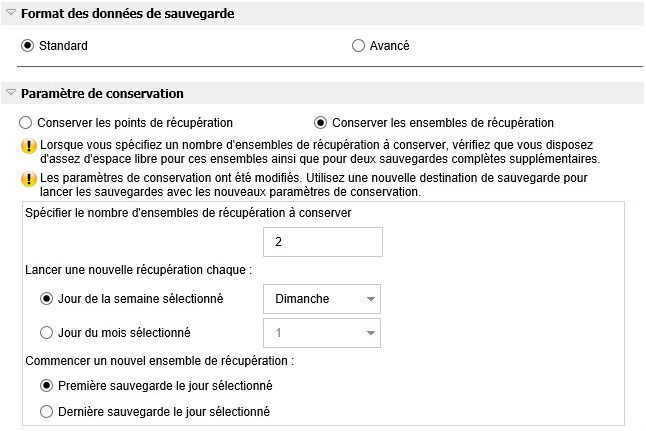 Sauvegarder - Paramètres de protection