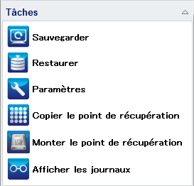 Page d'accueil - Barre des tâches des fonctionnalités