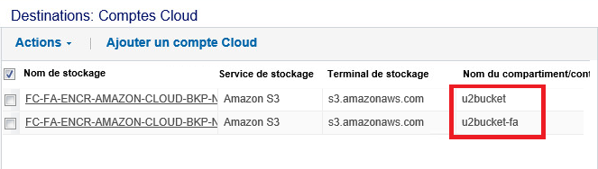 Nom de compartiment cloud dans la console