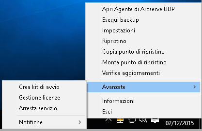 Icona della barra delle applicazioni dell'agente ARCserve UDP