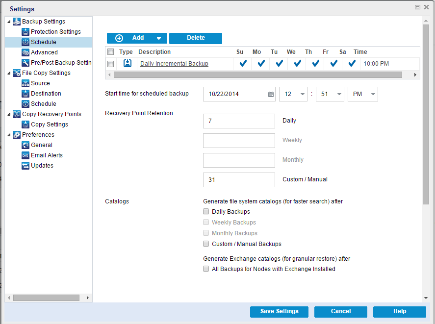 Esegui backup - Pianificazione