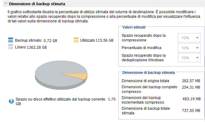 Calcolo spazio di backup