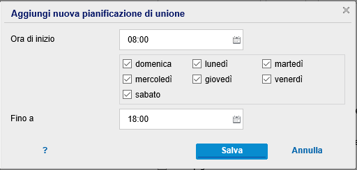 La finestra di dialogo mostra Aggiungi nuova pianificazione di unione