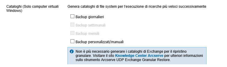 Schermata di catalogo nella pianificazione per il piano di backup basato su host