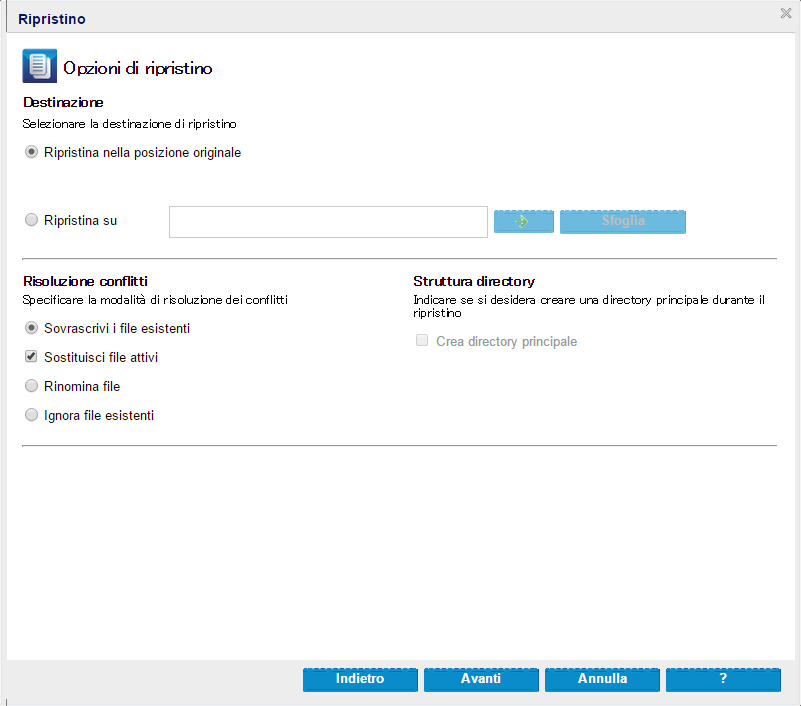 Ripristino dei database utente e di sistema nella posizione originale