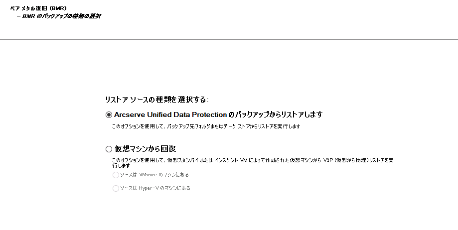 BMR 用のバックアップの種類の選択