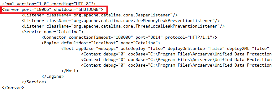 A imagem mostra onde editar a porta do servidor no arquivo server.xml
